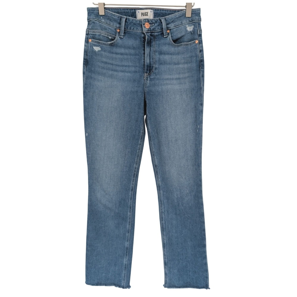 PAIGE Cindy Austyn Destructed Jeans Womens 27 Blue High Rise Straight Raw Hem